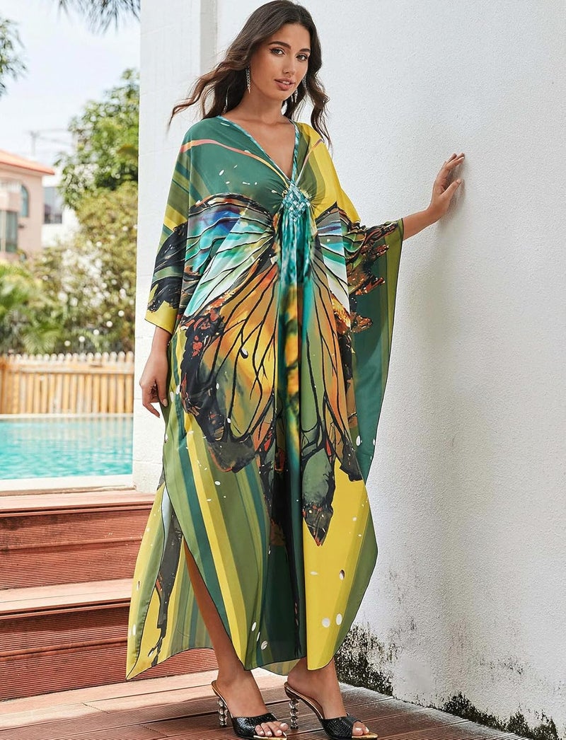 KECVOT Kaftan Dresses for Women Plus Size Batwing Sleeve Caftans Long Bathing Suit Cover Up Maxi Beach Dress Loungewear - Image 2